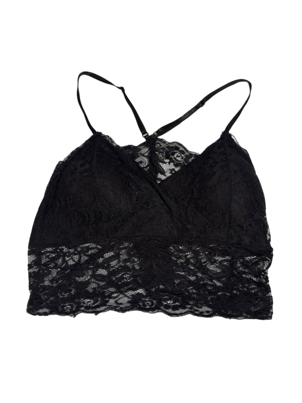 SHEIN Black Lace Bralette Crop Top Lightly Padded Racerback Large XL